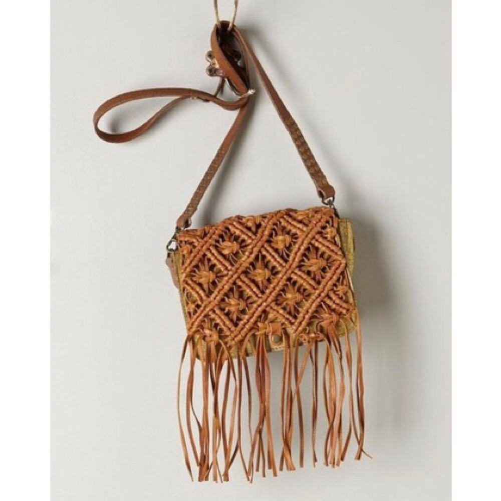 Anthropologie fringe leather braided crossbody bag - Picture 2 of 16